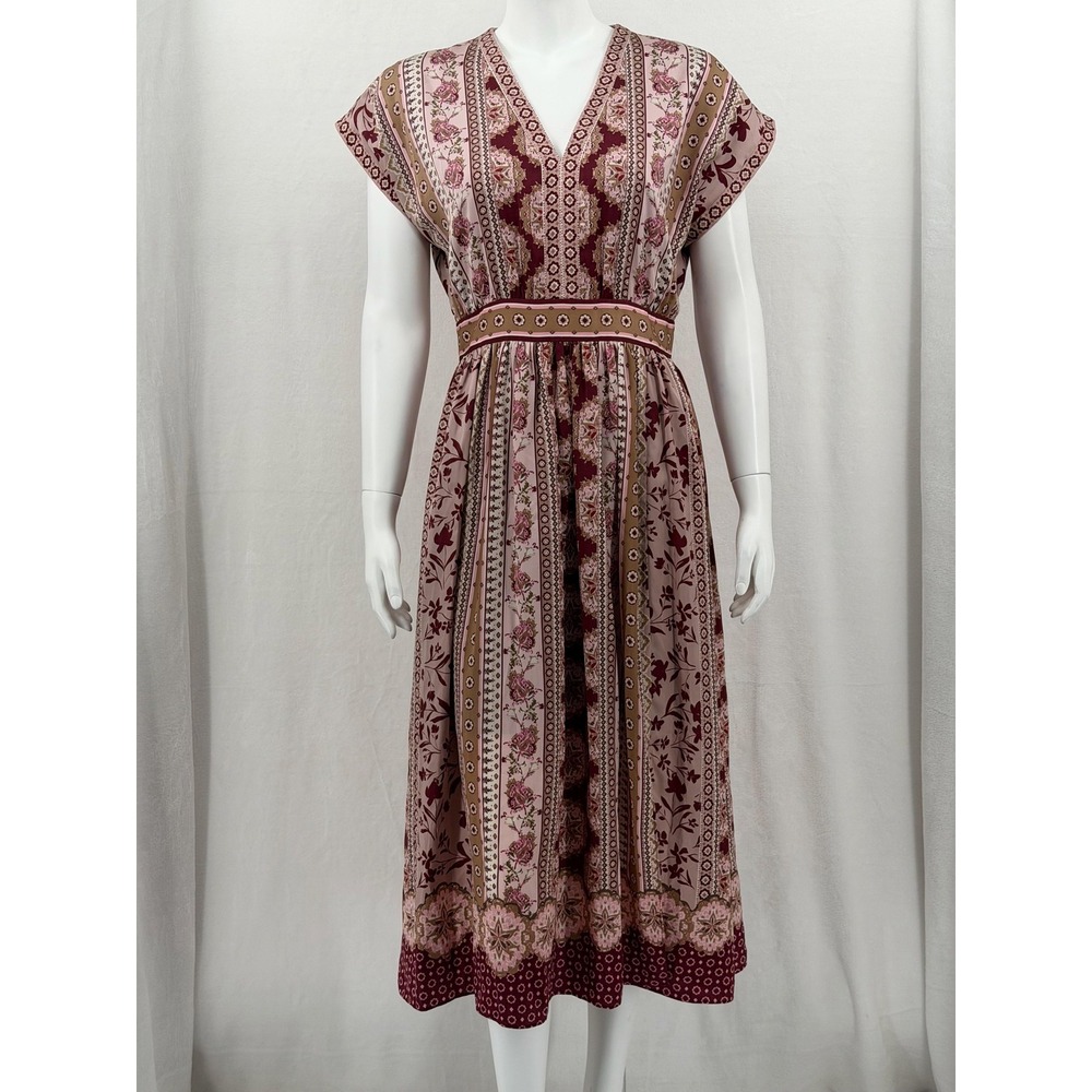 Gal Meets Glam Dress Women 6 Liza Pink Charmeuse V-Neck Boho Floral Midi Wedding